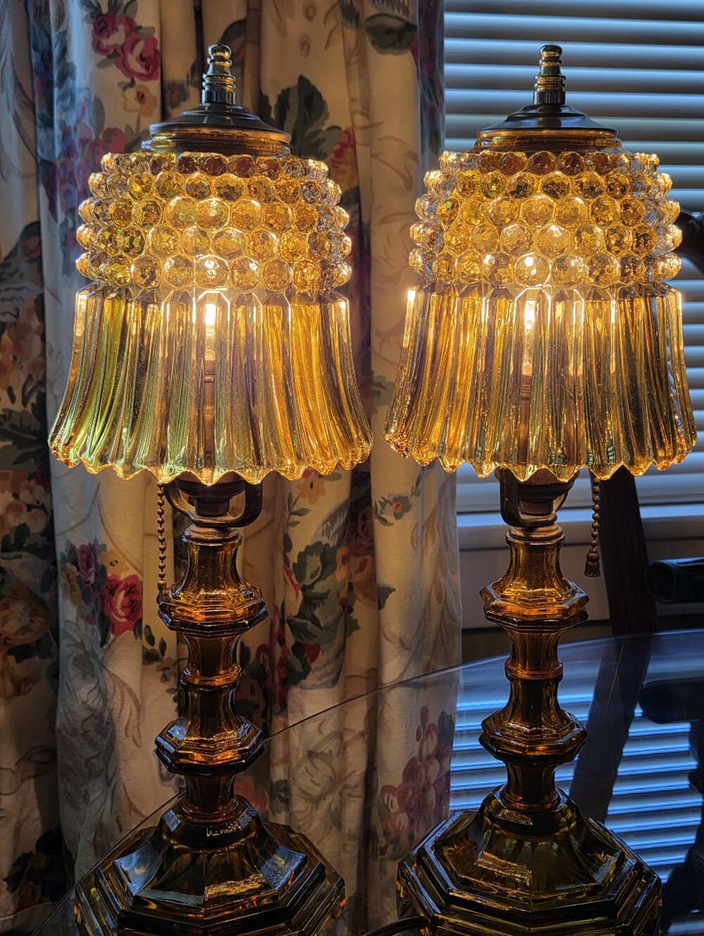 2 Antique Murano?  Hobnail Fairylamp Bedside Tablelamps